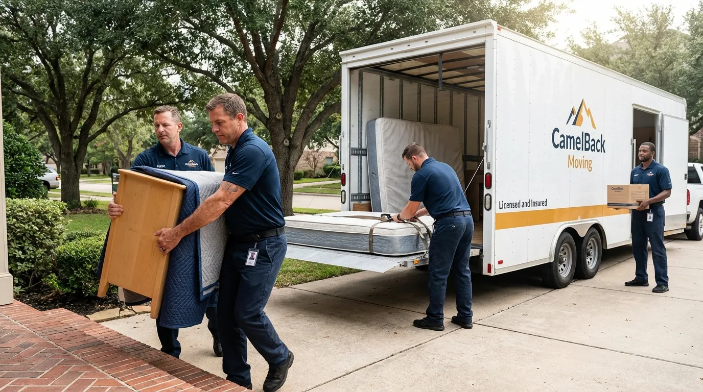 Crew loading residential truck for cross-state move from Cowan, TN