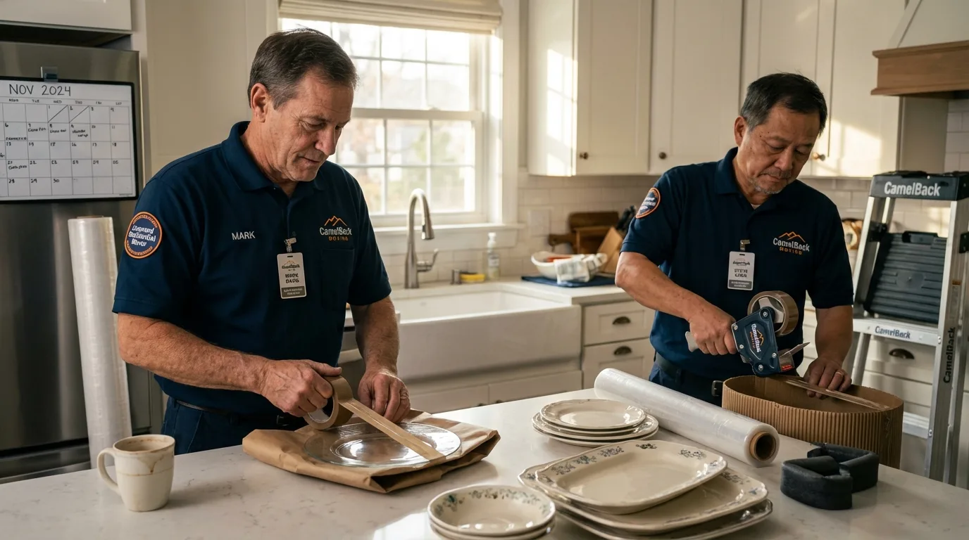 Professional crew packing kitchen dishware in Cowan, TN
